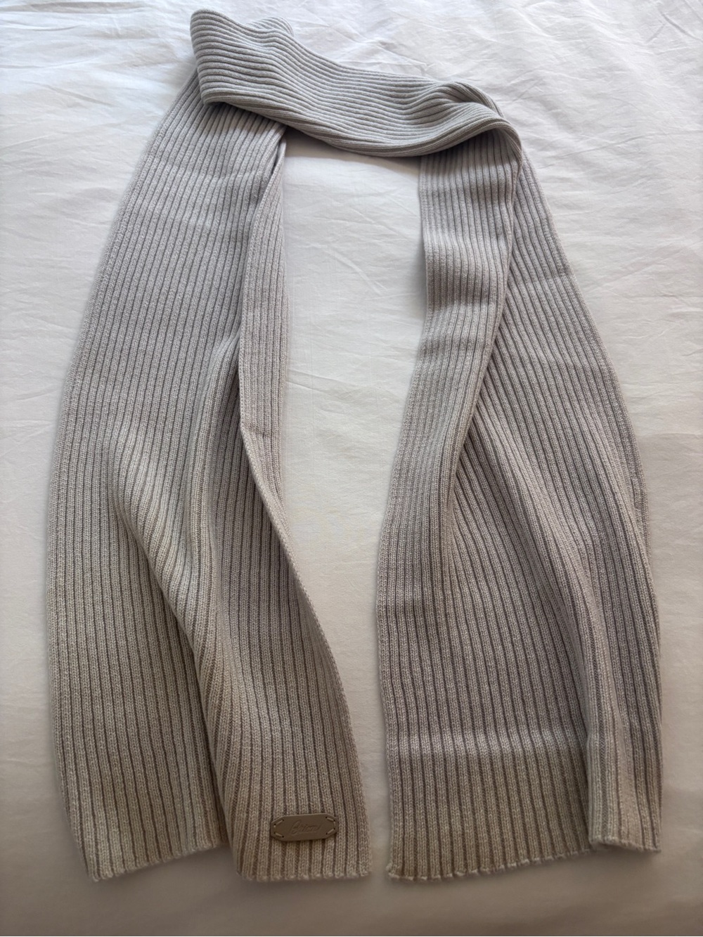 BRIONI 100% Cashmere Ribbed Scarf Neutral Oatmeal Tan Unisex 2024